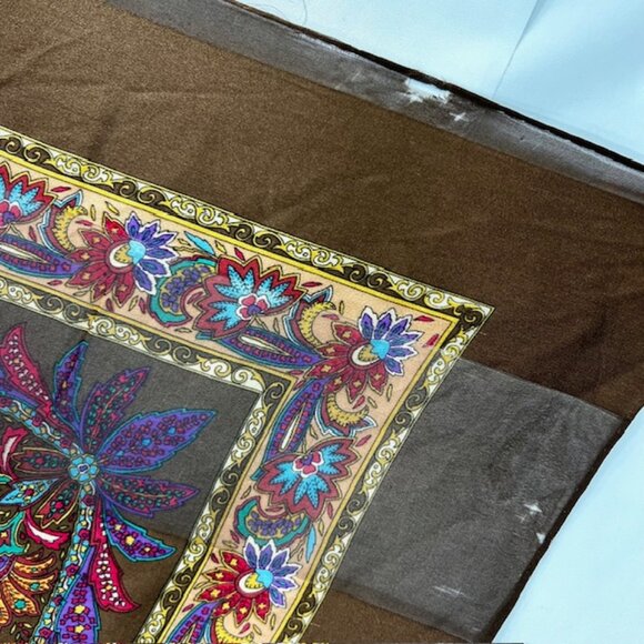 Yves Saint Laurent 100% SilkChiffon/Satin Scarf 42" Brown Red Green Floral ( 29 - Picture 13 of 15